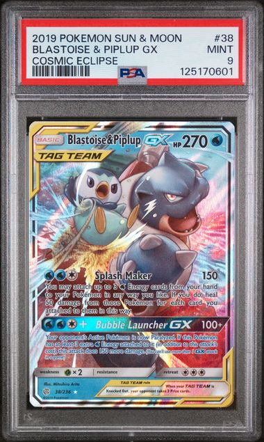 2019 POKEMON SUN & MOON COSMIC ECLIPSE #38 BLASTOISE & PIPLUP GX COSMIC ECLIPSE